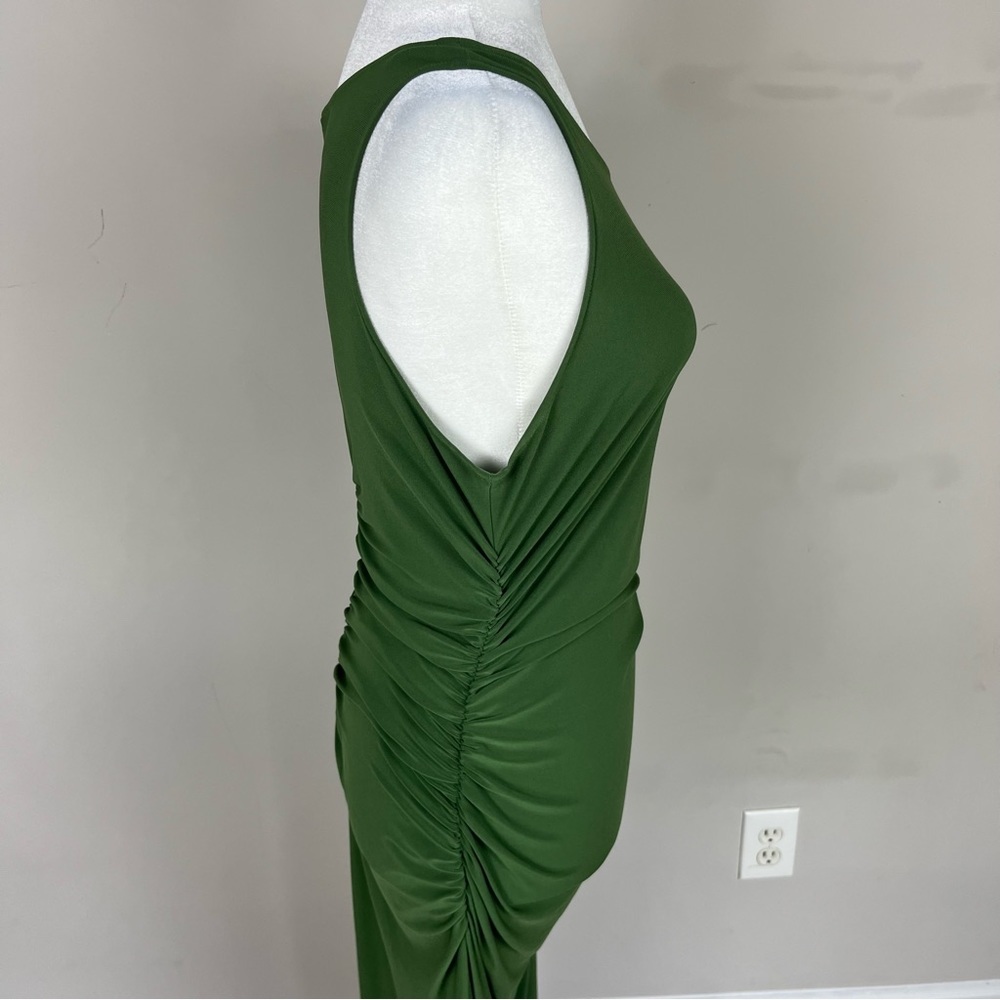 KAMALI KULTURE X NORMA KAMALI BODYCON RUCHED MIDI DRESS OLIVE GREEN SIZE LARGE - Picture 12 of 13